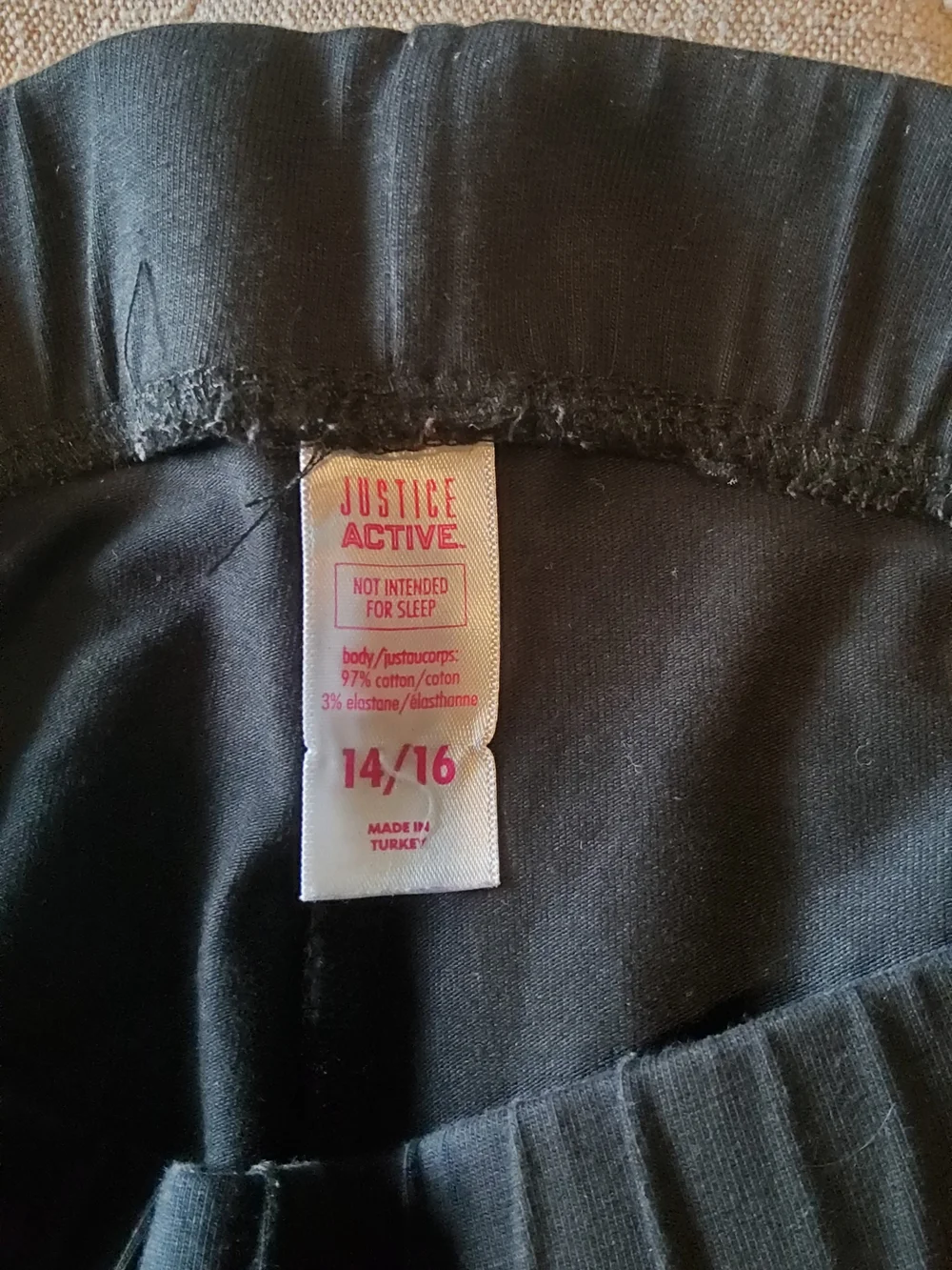 Justice Black Active Leggings with Pink Logo Tag